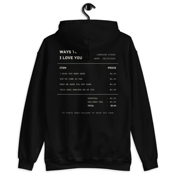 Romantic Hoodie | "Ways to Say I Love You" Minimalist Receipt Design | Cute Gildan Sweatshirt | Cozy & Trendy Gift - Image 2