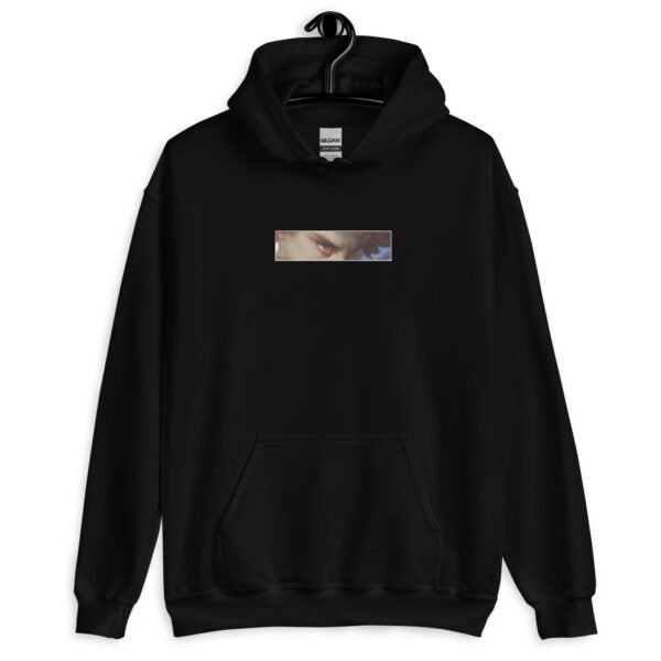 Lucifer’s Gaze Pixel Hoodie | Haunting Eyes Graphic Sweatshirt | Unisex Pullover for Bold & Timeless Style - Image 2