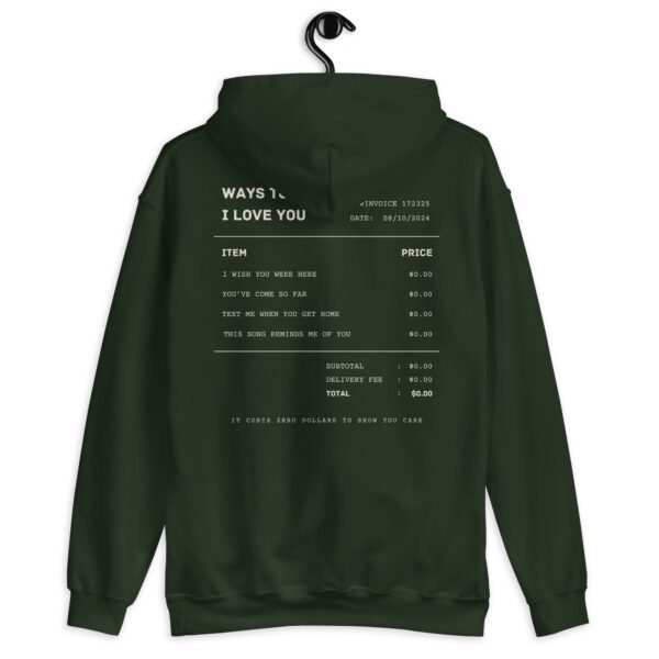 Romantic Hoodie | "Ways to Say I Love You" Minimalist Receipt Design | Cute Gildan Sweatshirt | Cozy & Trendy Gift - Image 5