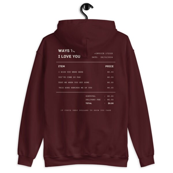 Romantic Hoodie | "Ways to Say I Love You" Minimalist Receipt Design | Cute Gildan Sweatshirt | Cozy & Trendy Gift - Image 4