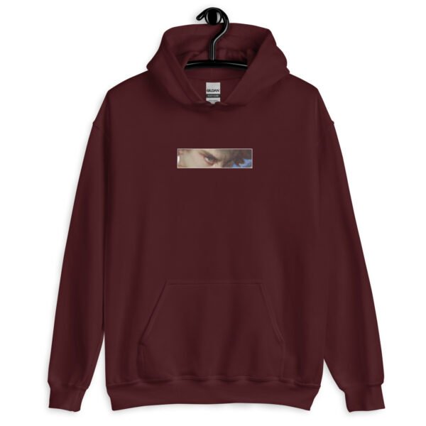 Lucifer’s Gaze Pixel Hoodie | Haunting Eyes Graphic Sweatshirt | Unisex Pullover for Bold & Timeless Style - Image 3