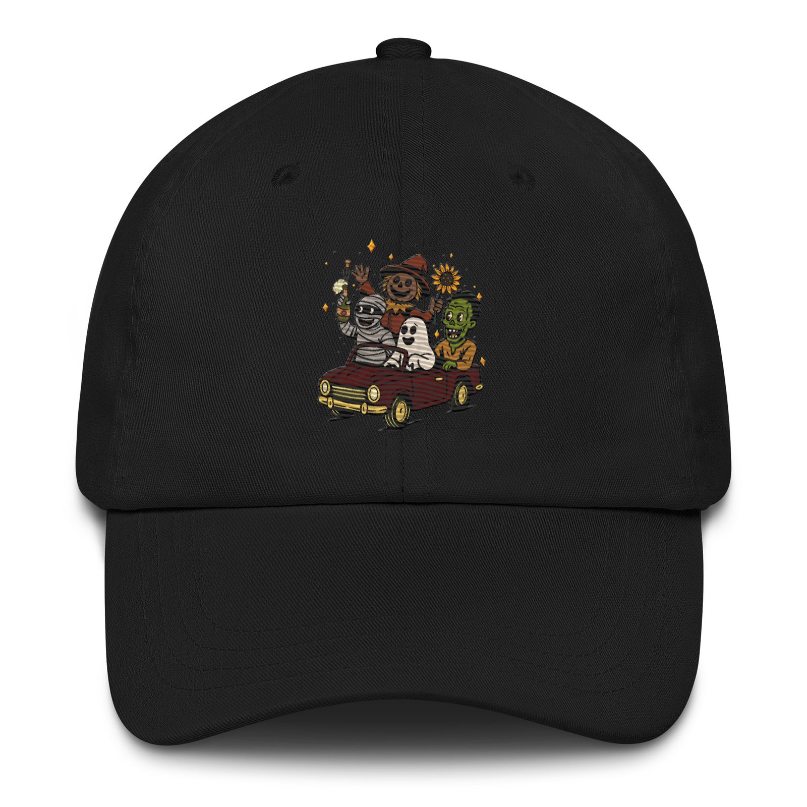 Spooky Ride Crew | Halloween Monsters Dad Hat | Embroidered Black Cap